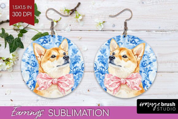 Download Shiba Inu Dog Floral Round Earrings PNG - Dog Collection