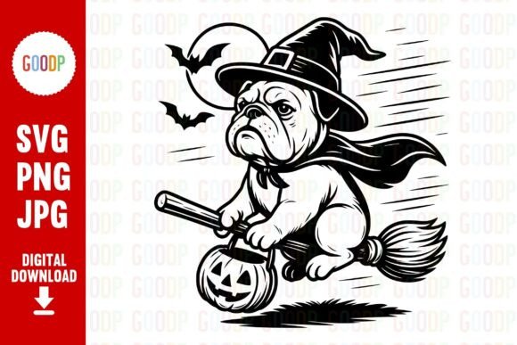 Download Bulldog Witch on Broom PNG - Dog Collection