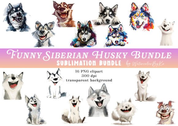 Download Funny Siberian Husky Dog Bundle Clipart - Dog Collection