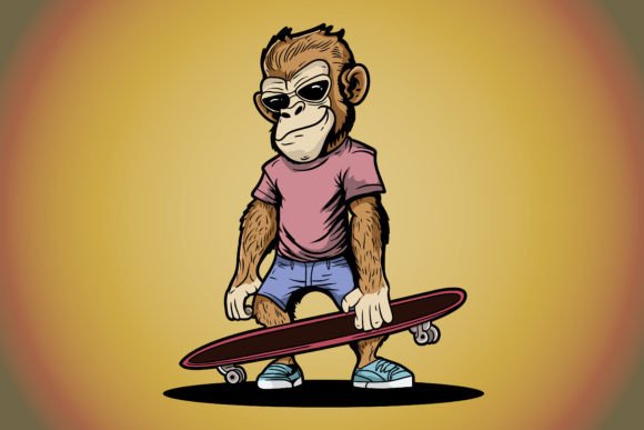 Download Ape Monkey Chimp with Skateboard Vector - Skateboard Collection