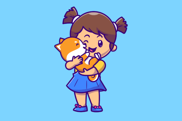 Download Cute Girl Hug Shiba Inu Dog Cartoon - Dog Collection